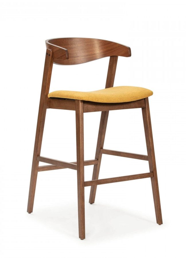 chaise bar retro design vintage bois jaune moutarde