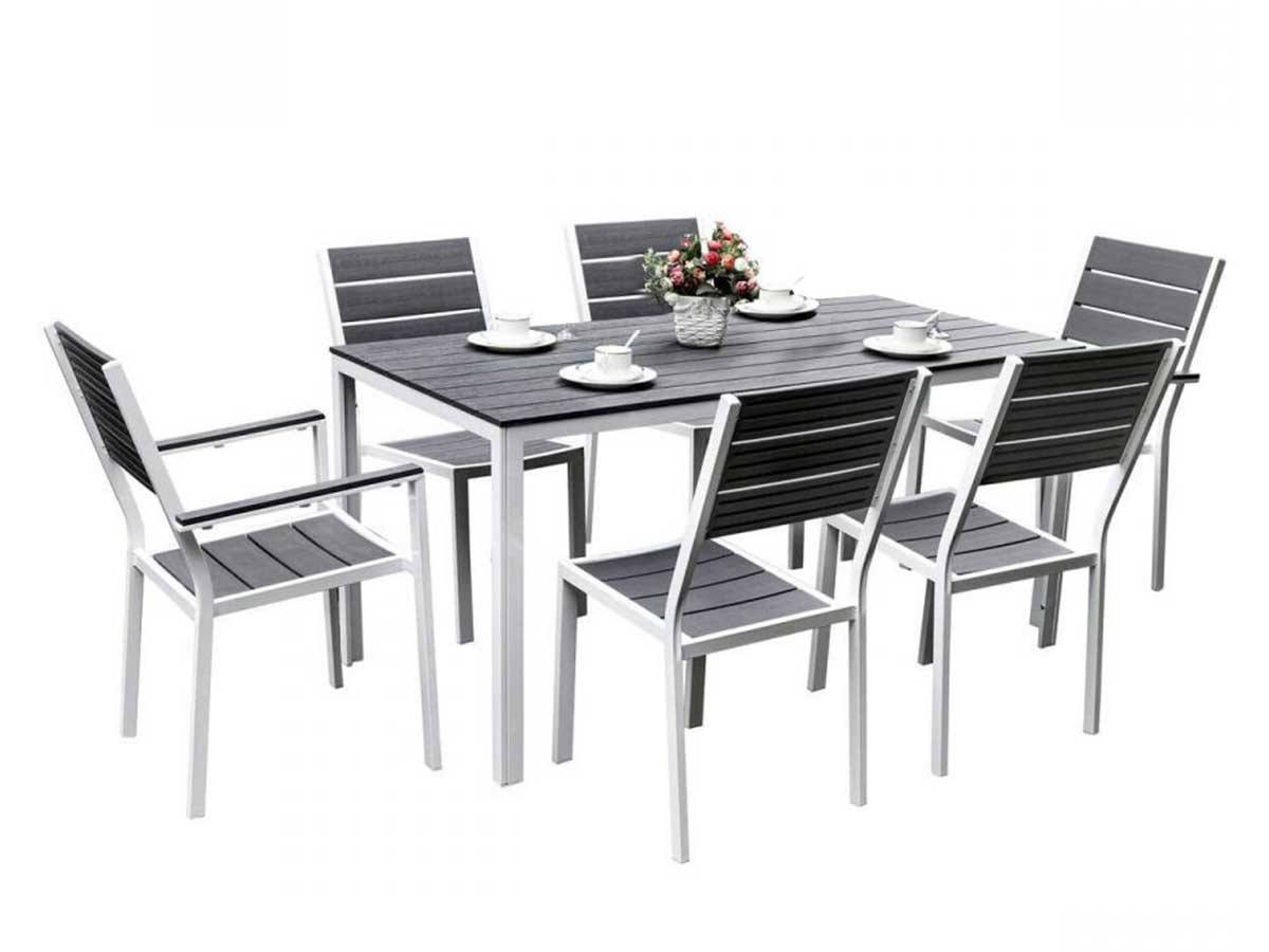 table repas jardin moderne noir gris blanche alu design