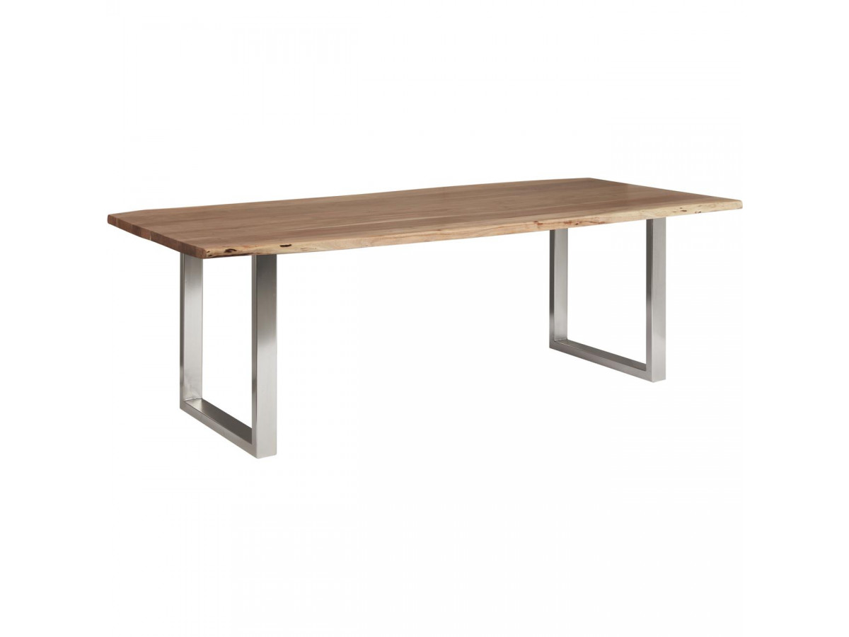 table bois massif plateau pied carré métal brossé