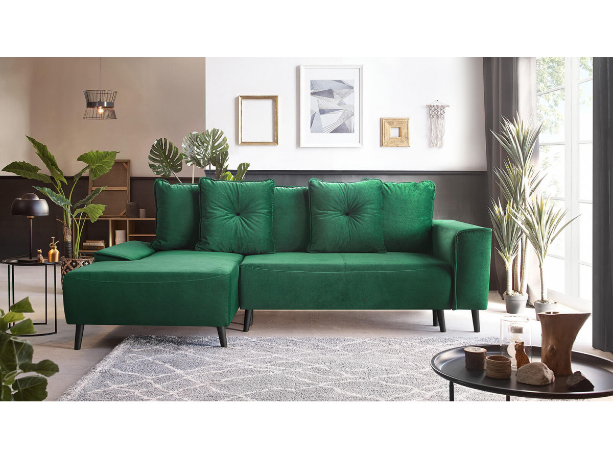 canapé d'angle vert HERA bobochic avec déco moderne et élégante 