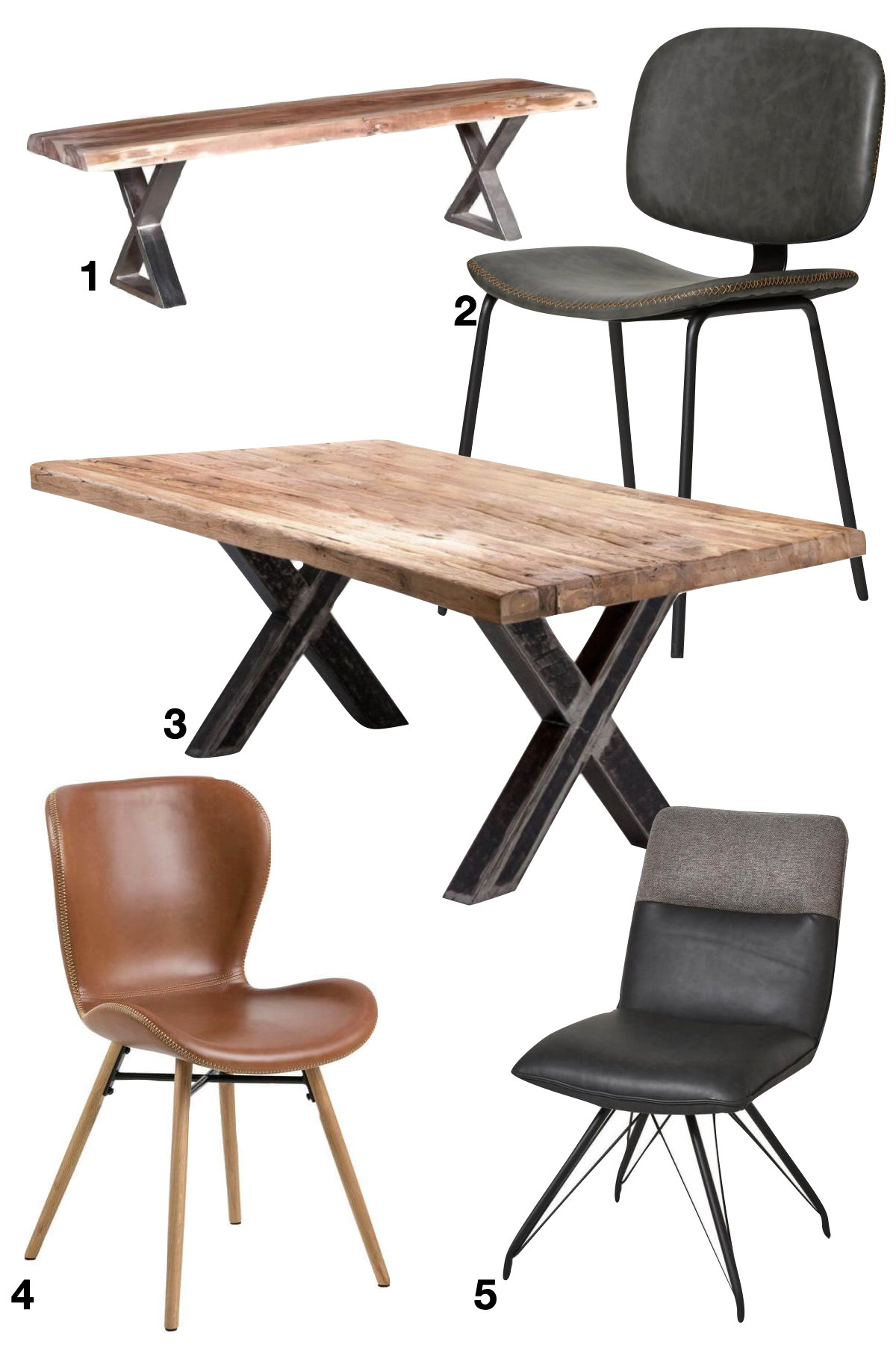 salle à manger industrielle complète chaise dépareillée banc table bois