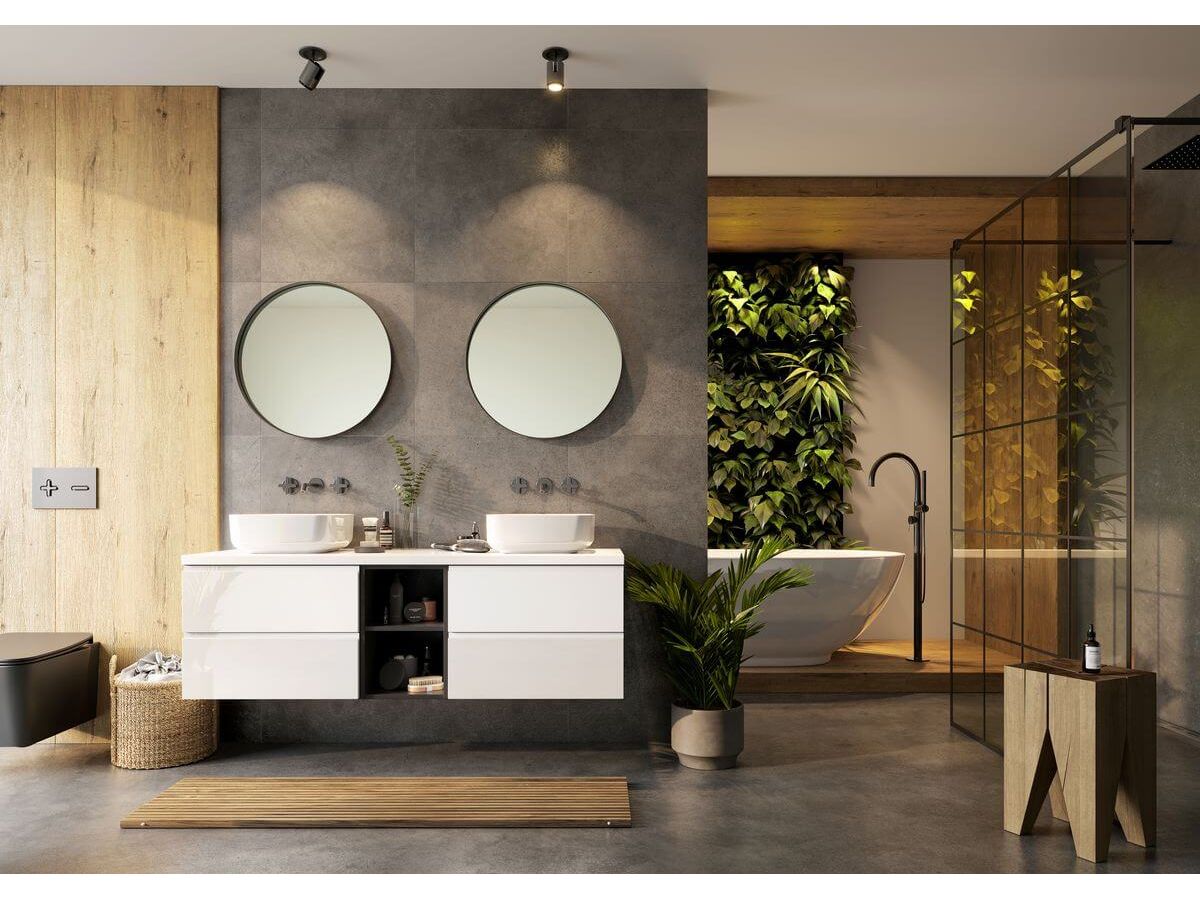 salle de douche italienne spa design scandinave bois grise
