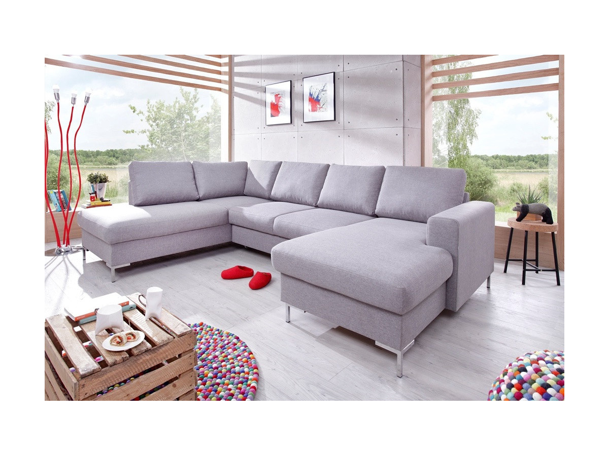 canapé lit gris u panoramique convertible moderne tissu