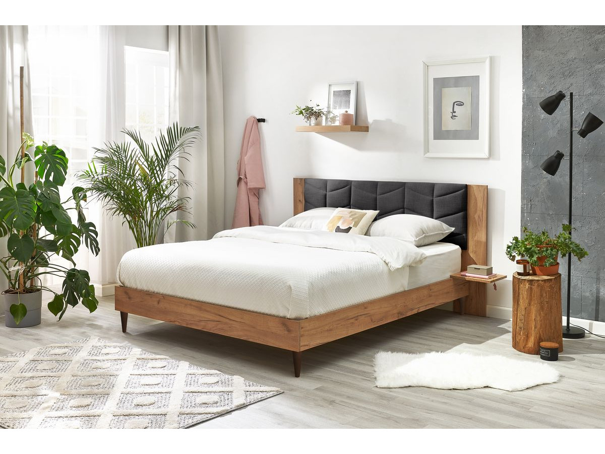 lit design avec table chevet intégré bi-matière