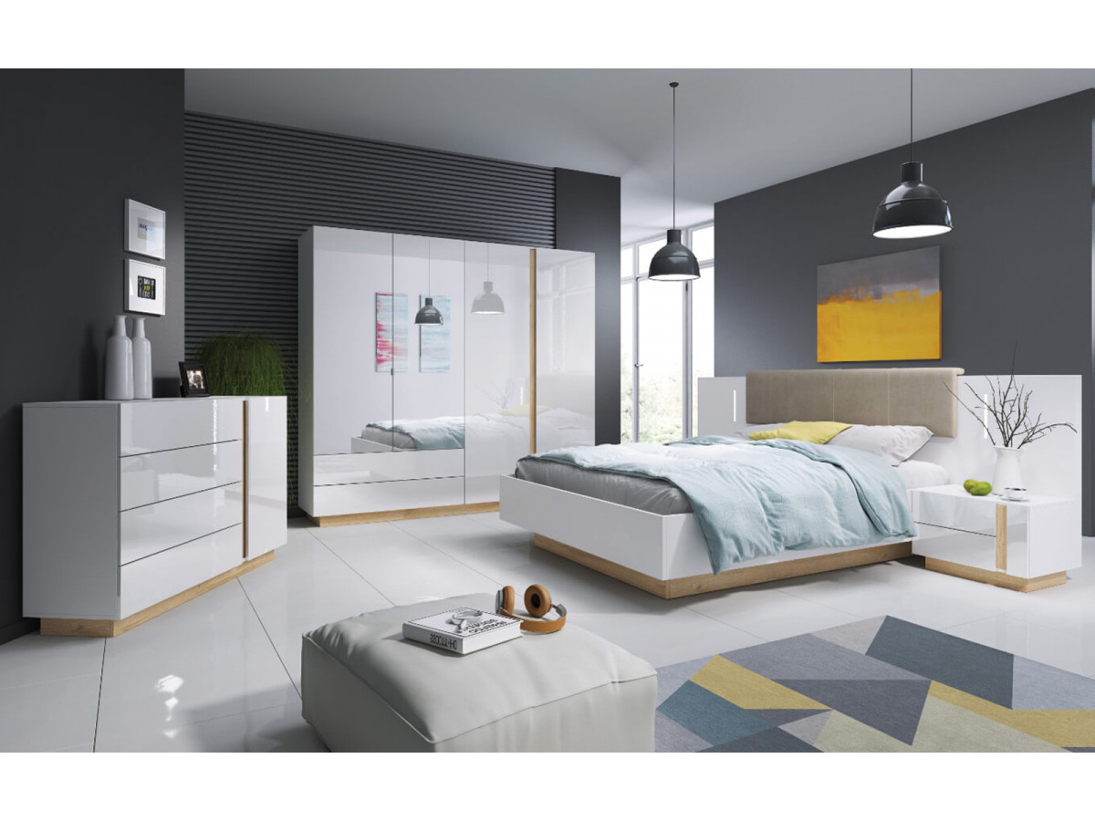 meuble chambre ado garçon blanc brillant mur gris moderne