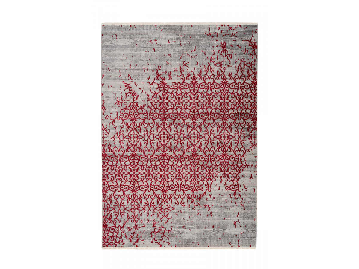 tapis gris rouge motif carreaux ciment délavé vintage