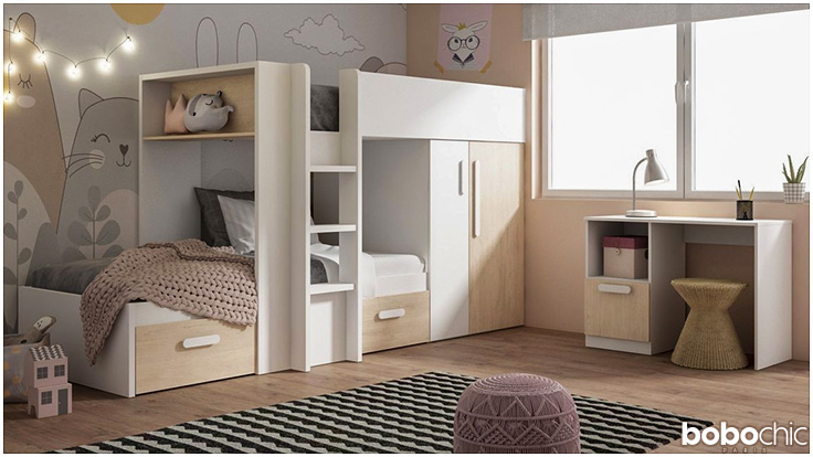 Faites le choix du Lit superposé 90x190 cm CANDIE chêne et blanc pour la chambre de vos enfants !