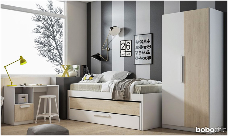 Soldes : laissez-vous séduire par le lit gigogne avec 2 tiroirs CANDIE chêne et blanc 90 x 190 cm