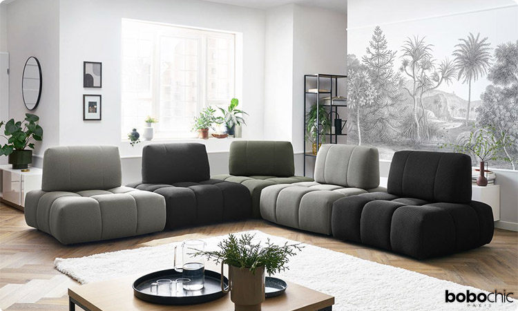 Maison Bobochic : Un pur canapé moderne, le canapé d'angle fixe 100% modulable TROCADERO