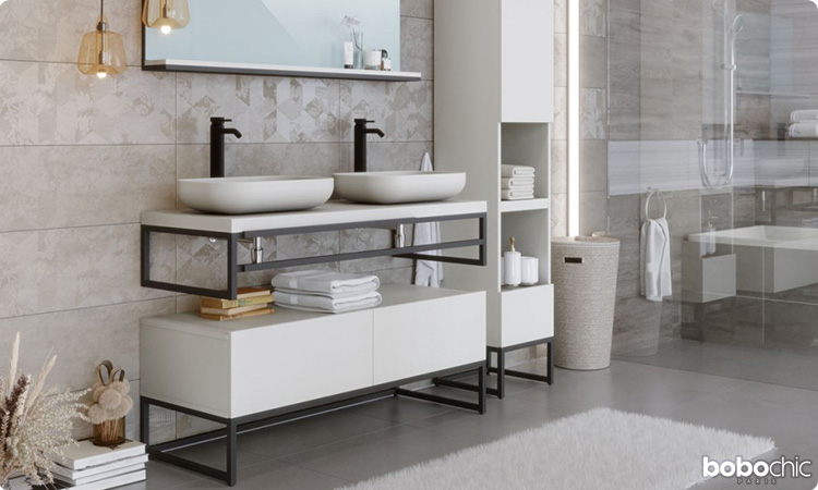 Créez-vous une salle de bain moderne avec l'ensemble de salle de bain JASPA 120 cm et colonne Blanc