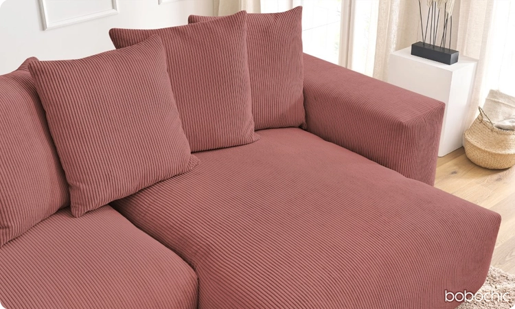 Canapé d'angle réversible ultra moelleux VOLTAIRE velours côtelé - Rose
