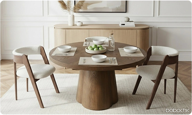 La table ovale coche toutes les cases, à la fois esthétique et terriblement pratique.