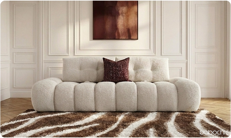Canapé 2 places APOLLON en tissu bouclette beige