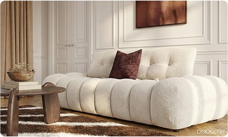 Canapé 2 places APOLLON en tissu bouclette beige