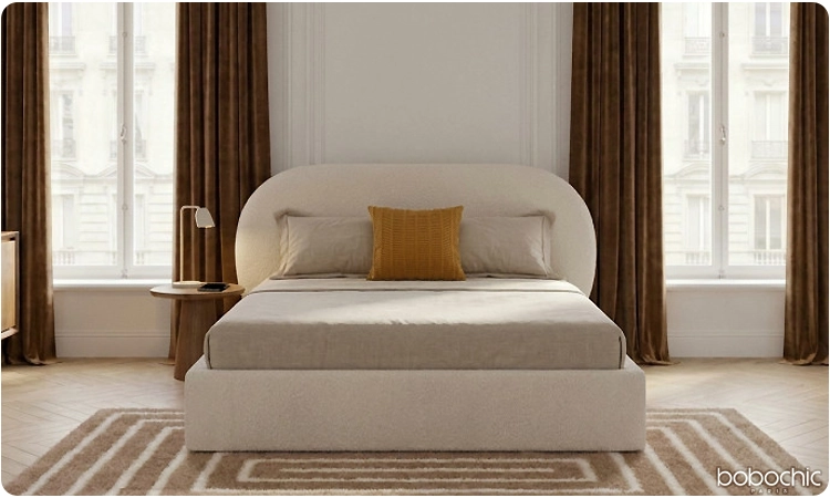 Le lit coffre SELIN en tissu bouclette