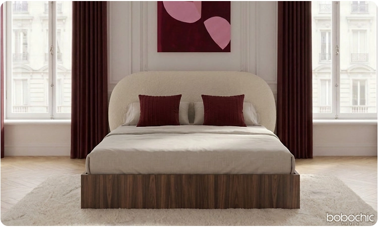 Le lit coffre SELIN avec une structure en bois foncé
