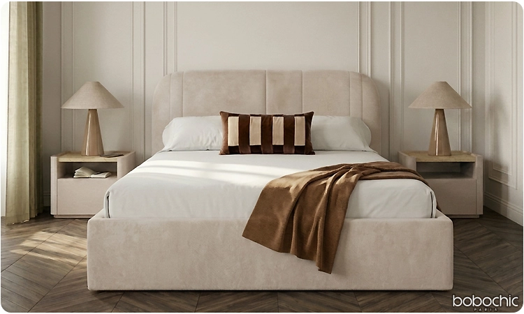 Le lit coffre SIDNEY en tissu chenille