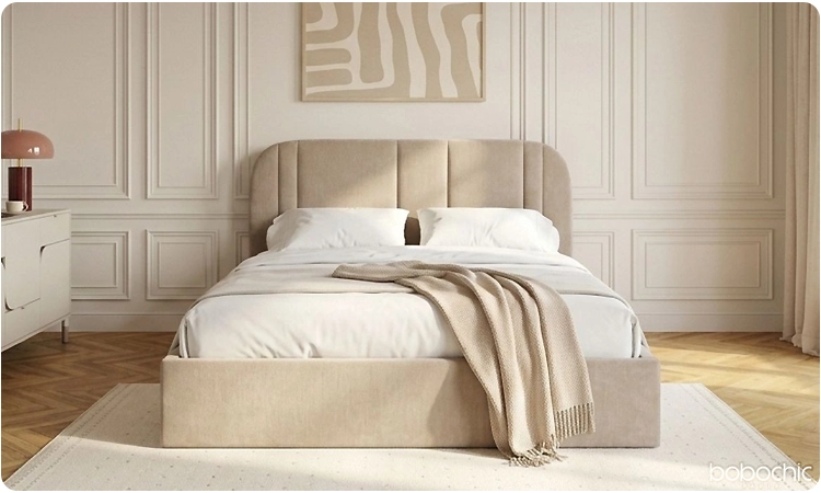 Le lit coffre SIDNEY en tissu texturé