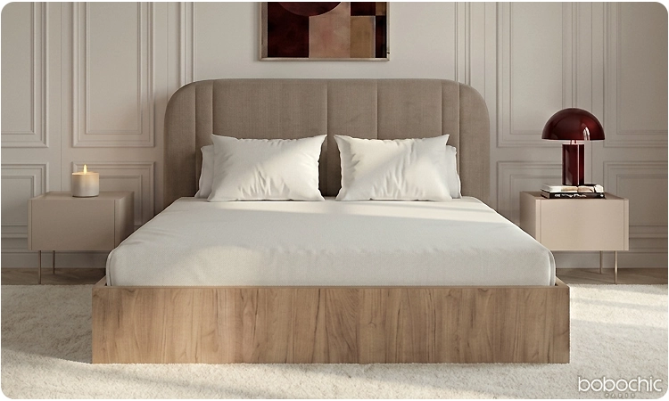 Le lit coffre SIDNEY avec une structure en bois clair