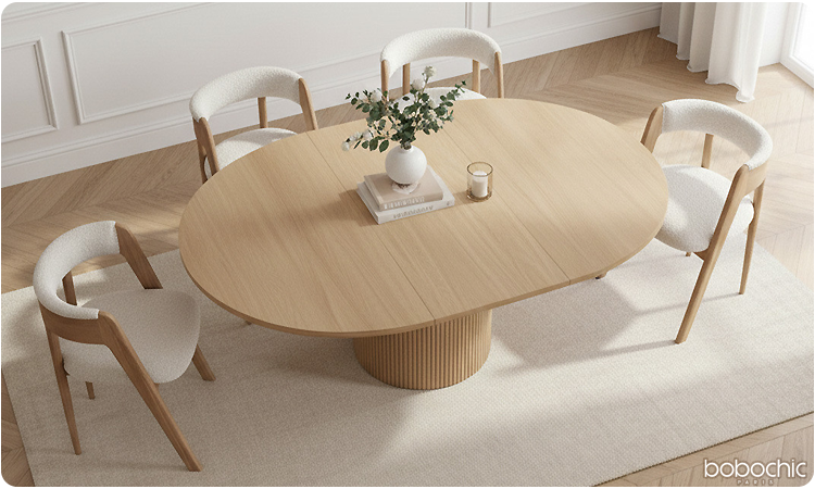 Table ronde extensible dépliée