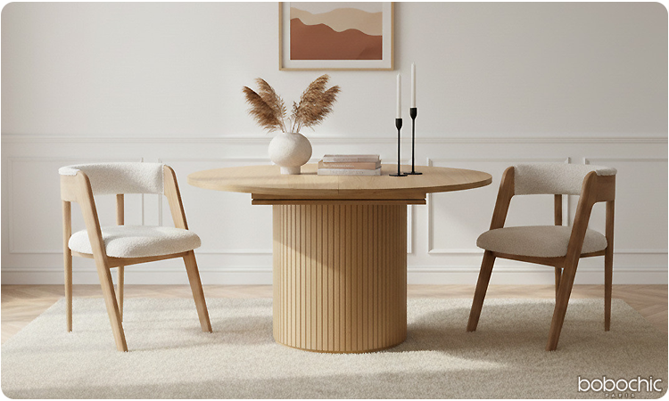 Table ronde extensible dans sa version repliée