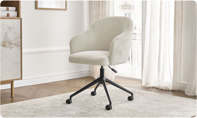 Chaise de bureau velours côtelé blanche