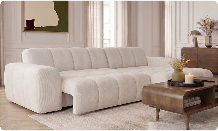 Canapé d'angle assise avance recule beige de Bobochic Paris